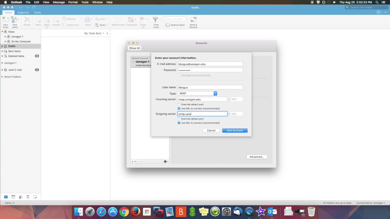 change account stting outlook for mac 2016